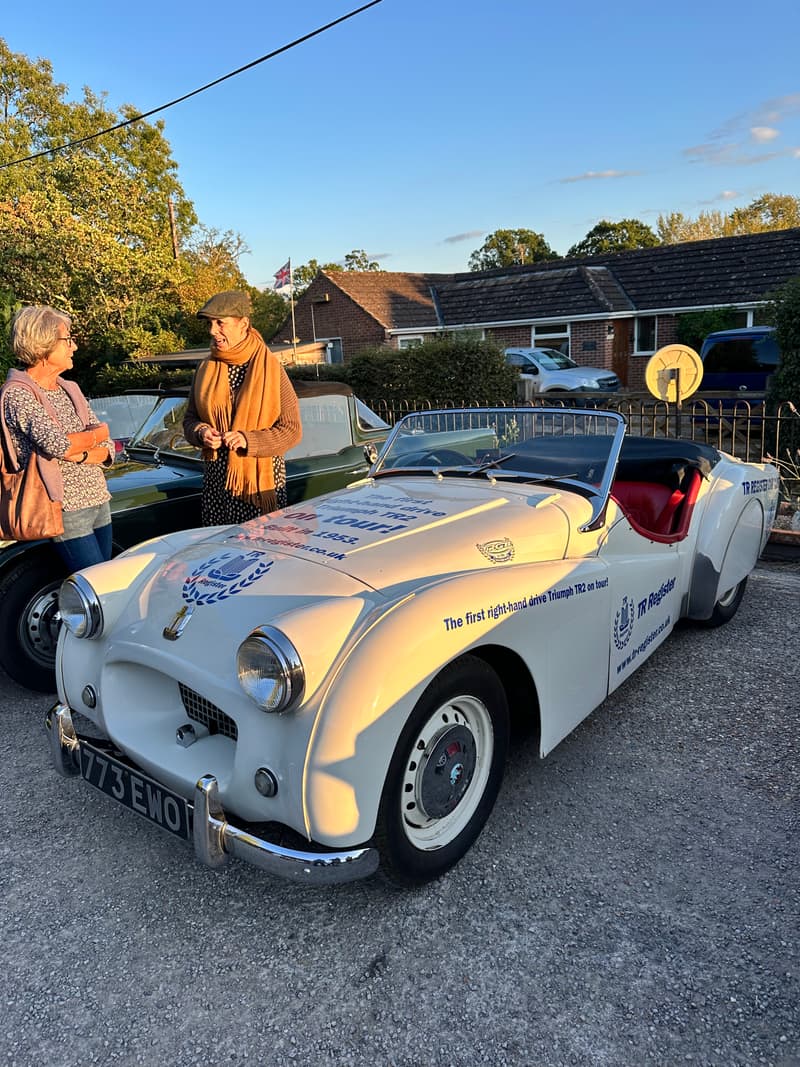 TS2 side-on in low evening sun at the Dorset TR Register BBQ night