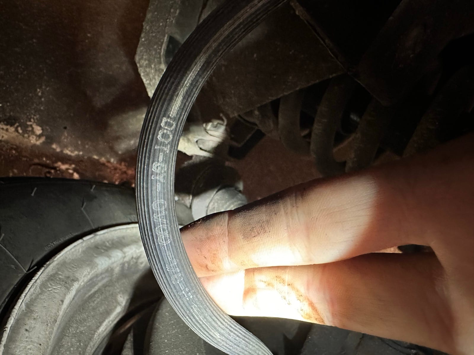 The old hose curled in oily fingers under the car, its moulded lettering reading 1Q 00, the tyre and wheel rim behind