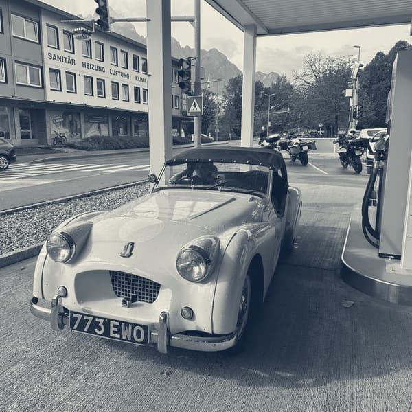 Fresh fuel and on we go! Roof up motoring. #TriumphTR #TS2 #10CR